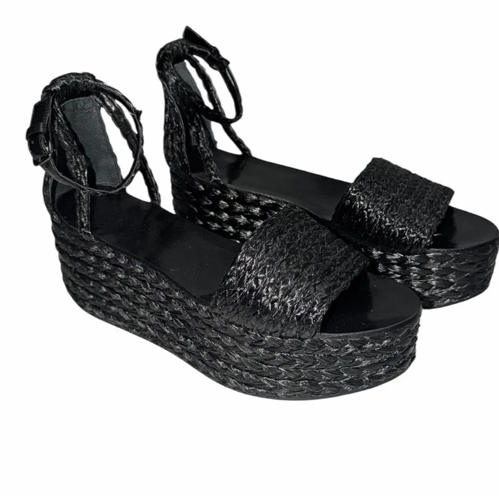 Zara Woman Black Braided Platform Sandals Size 39